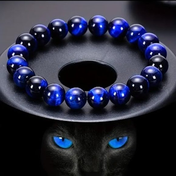 1pc Natural Blue Tiger Eye Stone Unisex Bracelet 6mm Round - Picture 1 of 3